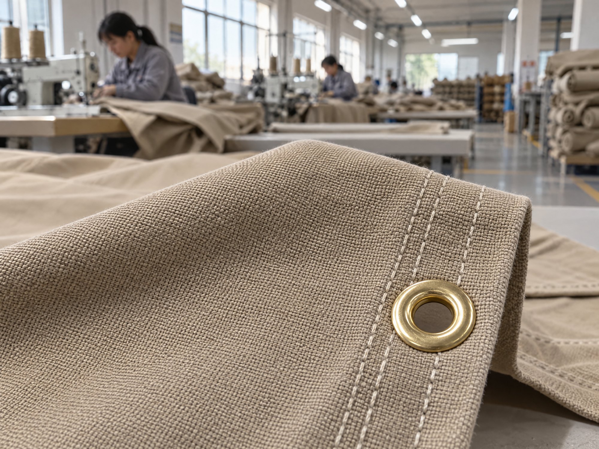 Cotton canvas with double-stitched seam and brass eyelet